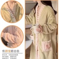 有只绵新款女士秋冬家居服加厚珊瑚绒睡衣大耳狗连帽可爱睡袍 彩虹睡袍 绿色 均码 （80-160斤）