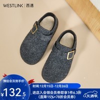 西遇（Westlink）内增高加绒毛呢勃肯鞋女2025冬季新款厚底保暖毛毛一脚蹬棉鞋 灰色 35 (225)