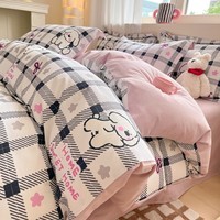 AIDLI床上四件套A类全棉磨毛纯棉新疆棉被套床单被罩双人套件 A格子小狗 1.5/1.8m 床单款 （被套200*230cm）