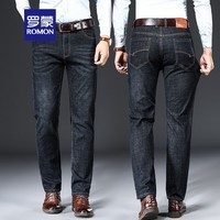 罗蒙轻商务蓝色牛仔裤男秋冬款中青年男士休闲直筒长裤子男裤 9908H黑色 38