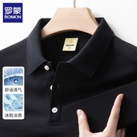 罗蒙（ROMON）冰丝短袖polo衫男2026夏季商务休闲男士翻领半袖T恤上衣男装衣服 黑色 M (建议体重90-110斤)
