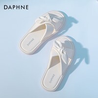 达芙妮平底拖鞋女2025夏季新款外穿一字拖凉鞋透气小香风沙滩凉拖鞋LP 蝴蝶结&米白 【柔软踩屎感】 35