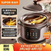 苏泊尔（SUPOR）快炖电炖锅 电砂锅 电炖盅  紫砂锅 燕窝炖盅 煮粥神器 熬粥锅 5L容量 DG50YC887