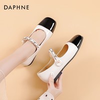 达芙妮玛丽珍女鞋2026新款春秋法式小皮鞋高跟鞋小香风粗跟单鞋女JL 米黑拼色 35