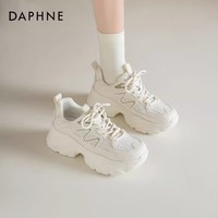 达芙妮厚底老爹鞋女2025新款夏季女鞋网面透气运动休闲鞋小白鞋JL 白色【跟高5.5cm】 38