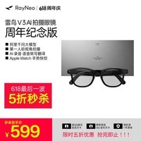 雷鸟【少量现货 限时真五折】V3新品 AI拍摄眼镜 无线智能眼镜 蓝牙 拍照翻译眼镜 镜架款非平光镜 磨砂黑便携盒款