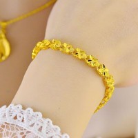 【专柜品质】金黄色四叶草花双面立体镂空时尚百搭手链女款礼物 四叶草爱心手链【送精美礼盒】