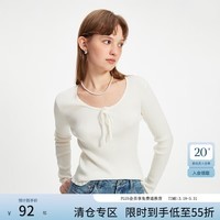 范思蓝恩减龄U领蝴蝶结修身针织衫2024秋装新款芭蕾风少女感上衣 珍珠白 M