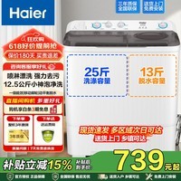 海尔（Haier）【26年新款】半自动洗衣机双缸双桶12.5公斤大容量家用大件洗脱分离甩干动力强一级能效双电机节能 新品12.5公斤小神泡净洗 双缸 强力去污+喷淋漂洗