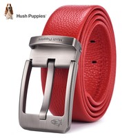 暇步士(Hush Puppies)红腰带本命年男士真皮针扣色皮带头层牛皮高端奢饰品裤带马年礼物 红色947W 130cm