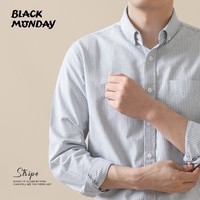 BLACKMONDAY纯棉牛津纺长袖衬衫男竖条纹男士免烫商务休闲衬衣 【甄选上市公司面料】灰条纹 L (175)