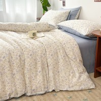 AIDLI床上四件套A类全棉双层纱纯棉新疆棉被套床单被罩双人套件 莫奈蓝 1.5/1.8m床 床单款 被套200*230cm