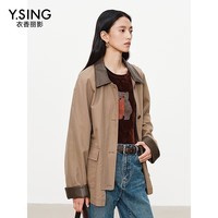 衣香丽影巴恩风撞色短外套女新款卡其色翻领天丝棉风衣 卡其色 L