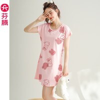 芬腾女士睡裙新品纯棉短袖可爱夏季睡衣裙加大码宽松休闲薄款家居服 FX25920094粉色 L