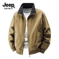 JEEP SPIRIT吉普外套男双面穿春秋季纯棉夹克商务休闲宽松立领上衣服 卡其 XL