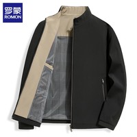 罗蒙(ROMON)夹克男立领秋冬新款中年行政加棉加绒男士茄克衫男装爸爸装上衣 黑色单款 XL (180) (建议体重135-150斤)