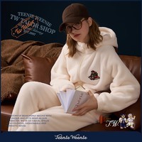 Teenie Weenie小熊加厚睡衣女士绒套装加绒加带帽厚家居服 云朵白 L 【参考120-140斤】