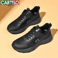 卡帝乐鳄鱼男鞋秋冬季新款男士时尚运动休闲鞋潮流百搭舒适透气旅游鞋子 黑色 5703 38
