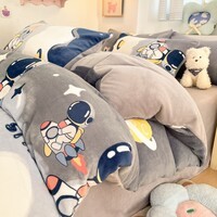 Erwin Rommel加厚滚边抗静电牛奶绒四件套 床笠冬季保暖加密型绒套件 遨游太空-lm 床单款 1.8米床(被套200*230cm)