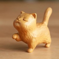 木易Mui木雕招财小猫创意艺术家居礼物茶室刘亦菲李现有风的地方同款 黄金檀木扶朕猫 中号约5cm