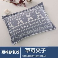 朴顿庄园老粗布全荞麦枕头宿舍荞麦枕芯枕套助成人护颈椎枕睡眠枕男女枕头 单只 AN01-草莓夹子 30*50CM【稻谷壳填充】