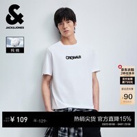 杰克·琼斯（JACK&JONES）26年【100%纯棉】短袖t恤男款夏季新款字母发泡印花潮流品质男装 A06本白色 XS （165）