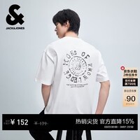 杰克·琼斯（JACK&JONES）26年【100%纯棉】短袖t恤男款夏季新款宽松潮流印花高端透气半袖 A06本白色 XS （165）