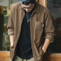 马登工装 美式休闲灯芯绒纯棉长袖衬衫叠穿内搭外套条绒衬衣男春 深咖 S