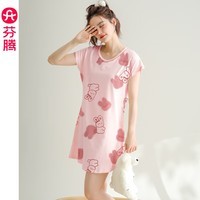 芬腾女士睡裙新品纯棉短袖可爱夏季睡衣裙加大码宽松休闲薄款家居服 FX25920094粉色 L