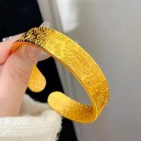 新款錾刻宽面吉言八宝莲花开口手镯复古女手环女款加宽送老婆ZX 【吉言八宝莲花开口手镯】赠精美礼盒