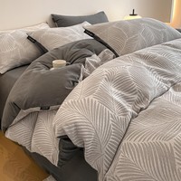 兰芮（Lanrui）A类全棉磨毛色织提花100%新疆棉单双人套件 峦影叠-灰 1.5/1.8m 床单款 被套200*230cm