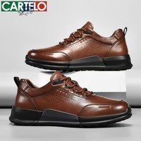 卡帝乐鳄鱼男鞋秋冬季新款男士时尚运动休闲鞋潮流百搭舒适透气旅游鞋子 棕色 5708 38
