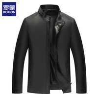 罗蒙（ROMON）男士皮衣外套2025秋冬新款中青年商务休闲立领机车皮夹克男装 黑色 3XL (185)