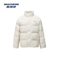 斯凯奇（Skechers）男女同款2024年秋冬新款鸭绒保暖立领外套夹克防风羽绒服 棉花糖白/0074 L