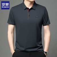 罗蒙(ROMON)短袖t恤男翻领2026夏季新款休闲半袖polo领体恤衫爸爸装男装上衣 总裁灰 XL (建议体重135-145斤)