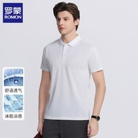 罗蒙（ROMON）冰丝短袖t恤男翻领2026夏季新款纯色商务休闲凉感男士半袖体恤衫 白色 XL