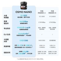 大疆(DJI)Osmo Nano 自由视角穿戴相机骑行运动相机压防抖延迟摄影4K拇指相机 Nano(64G) 官方标配