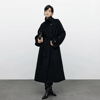 九上锦【鹦鹉梨严选】立领双面初剪羊毛大衣秋冬时尚气质百搭显瘦66006 黑色 S