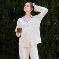 Teenie Weenie小熊睡衣男2025秋季新款莫代尔情侣长袖家居服套装女 象牙白 【撞色皇冠|开襟-女】 M 建议女 115-125斤 | 男110-140斤