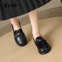 ZHR则则平底乐福鞋女2026新款JK小皮鞋女气质山茶花套脚两穿单鞋女 黑色 37