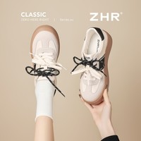 ZHR则则厚底德训鞋女2026春季新款复古运动鞋女时尚百搭板鞋女 米黑 37