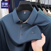 罗蒙(ROMON)长袖t恤男翻领2026春季新款休闲男士翻领打底体恤衫男装上衣 藏青 XL (建议体重130-150斤)