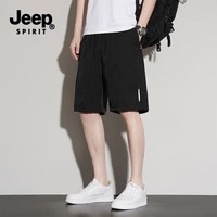 JEEP SPIRIT吉普休闲短裤男夏季冰丝五分裤子速干透气沙滩运动中裤 黑色 XL （建议105-120斤）