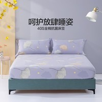 水星家纺 床笠单件 全棉100%纯棉防滑防脏家用学生宿舍床垫保护罩床罩 烨逐景生【全棉抗菌】 120cm×195cm