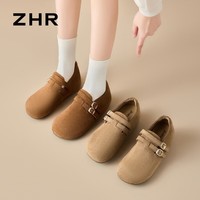 ZHR则则勃肯鞋女厚底内增高绒面休闲鞋女复古百搭轻便女鞋 驼色 37