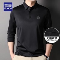 罗蒙长袖t恤男秋季新款中青年商务休闲百搭翻领纯色T恤上衣 黑色 XL 180【建议体重130-150斤左右】
