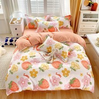 多兰诗（Duolanshi）小清新植物羊绒四件套 ins卡通田园花卉床上用品套件S 甜蜜草莓 1.8米 床单款 被套180*220 四件套