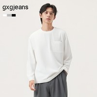 gxgjeans男装多色口袋设计纯棉宽松圆领长袖T恤打底衫 白色春秋款 XL(180)