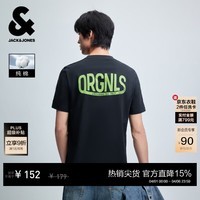 杰克·琼斯(JACK&JONES)26年【100%纯棉】短袖t恤男款夏季新款趣味撞色字母印花品质男装 E43纯黑色 XS (165)