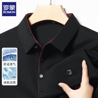 罗蒙（ROMON）冰丝短袖t恤男2026夏季薄款翻领体恤衫商务休闲宽松大码半袖上衣 黑色 L